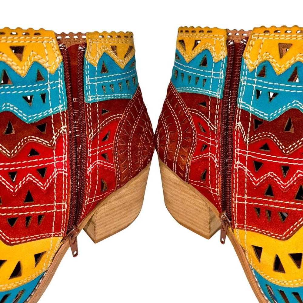 Jeffrey Campbell Rinaldi Suede Perforated Western Bohemian Ankle Boots Sz 8 - Picture 5 of 10